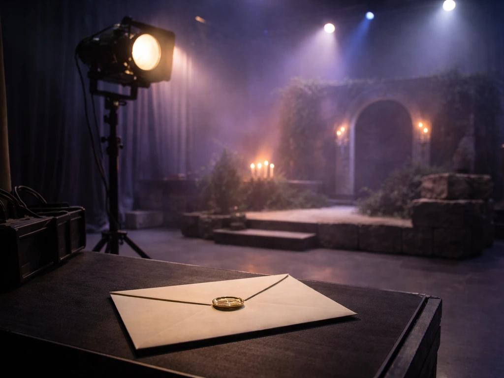 Cinematic studio set with a TV production light and a small payout envelope, symbolizing lead acting income