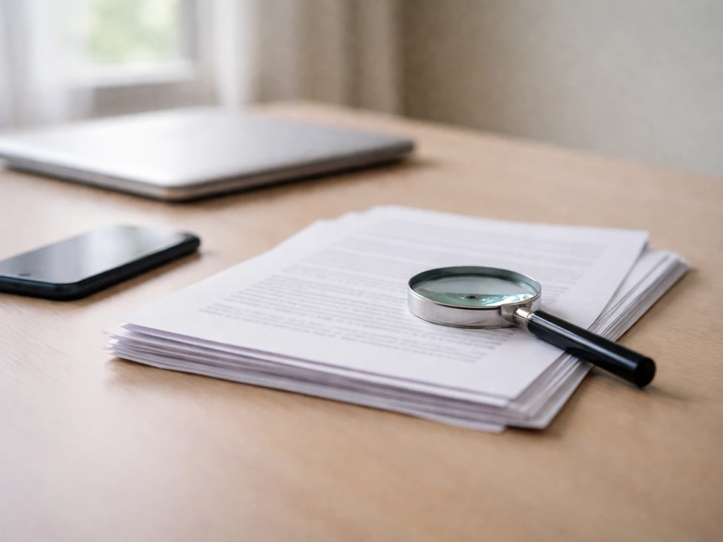 Documents and a magnifying glass on a simple desk, implying research from multiple evidence sources.