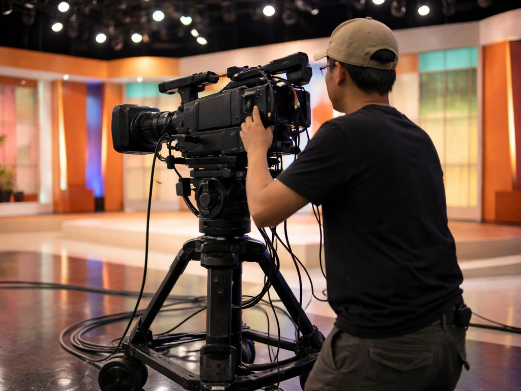 Anonymous TV studio crew member working at a GMA Network set during a live program shoot