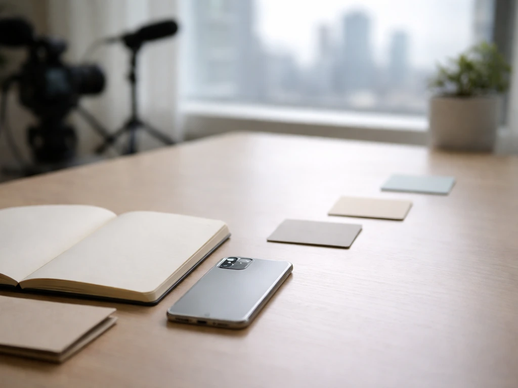 Minimal desk scene with a smartphone and notebook, symbolizing shifting wealth and public financial signals