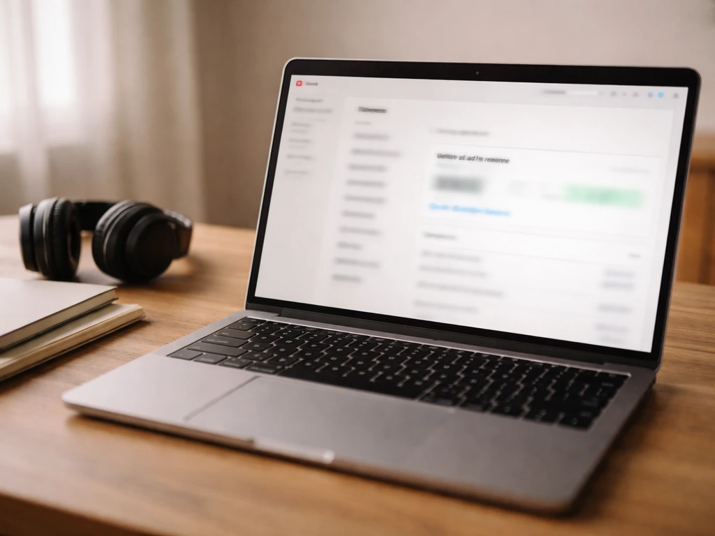 Close-up of a laptop showing an anonymous creator analytics dashboard with estimated ad revenue metrics