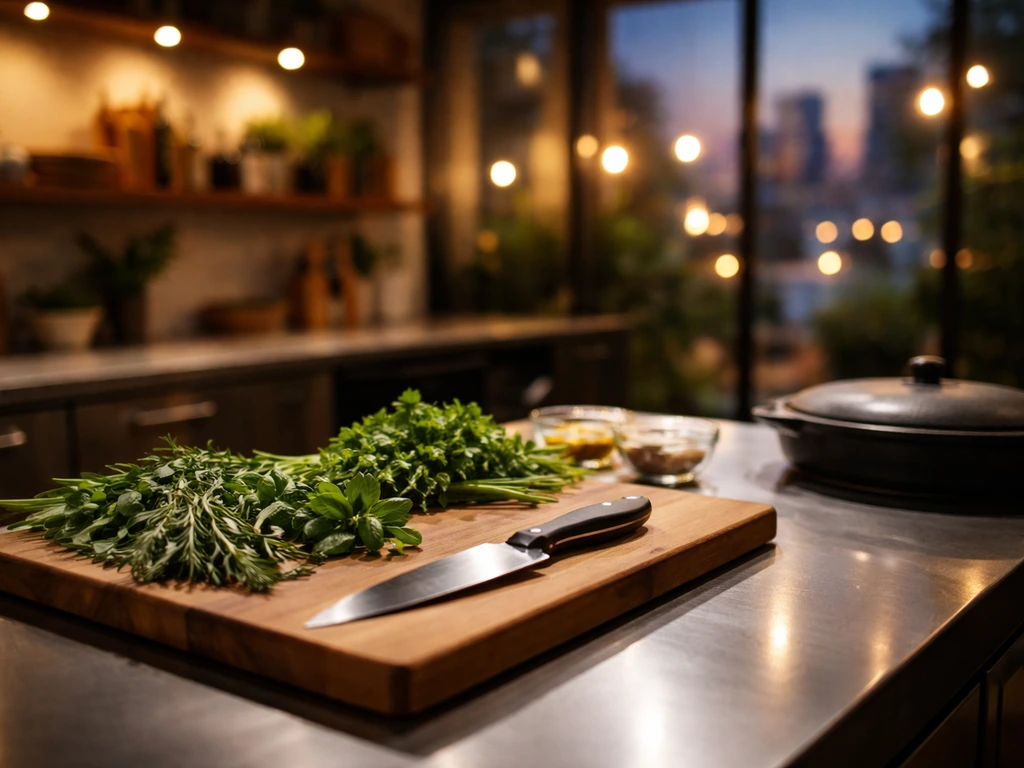 Minimal photo of a chef-style studio kitchen set with a cash-like ambiance, representing net worth analysis.