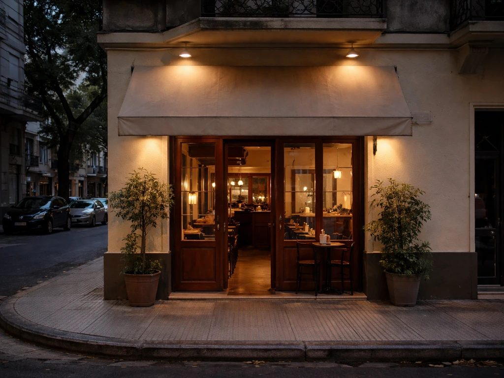 Casa Sáenz restaurant storefront in Palermo, Buenos Aires, with warm lights and street ambiance.