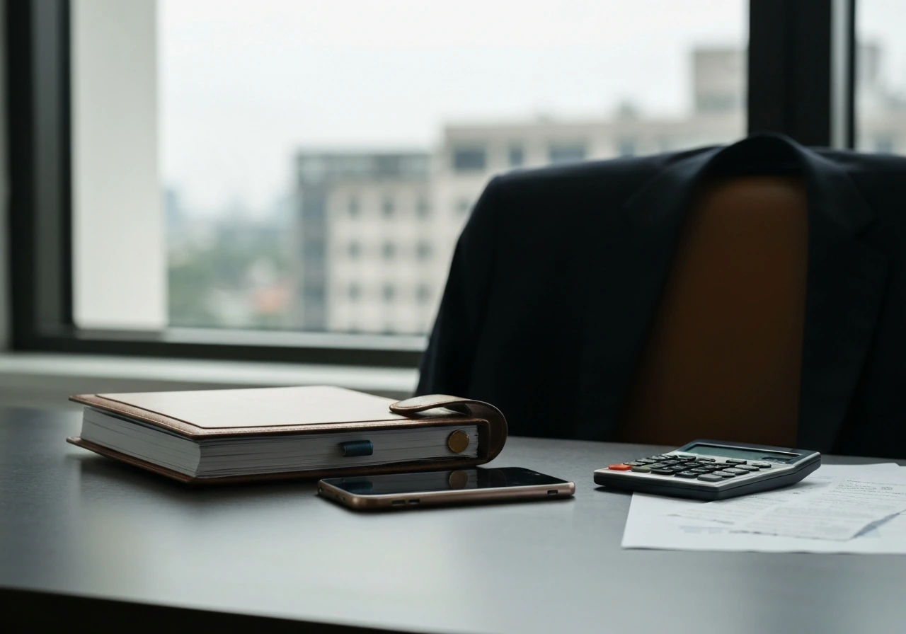 Anonymous business desk with calculator and blank papers, suggesting uncertain liabilities and overhead.