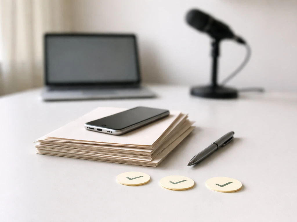 Minimal checklist-style scene with a smartphone and media documents suggesting how to verify income updates.
