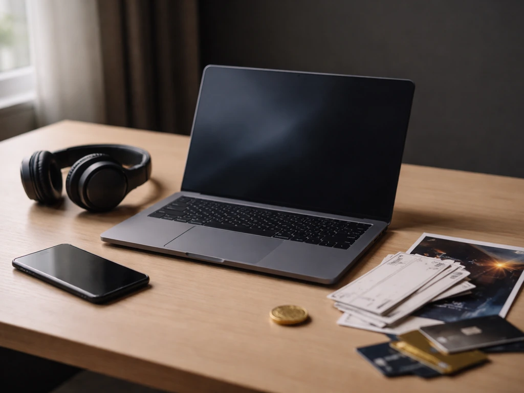 Minimal studio desk scene with music/media and finance cues suggesting earnings inferred from public signals.