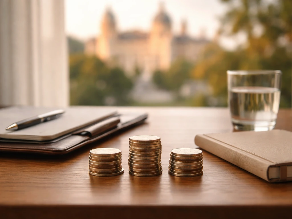 Minimal desk scene with coins and an open portfolio, symbolizing different income categories.