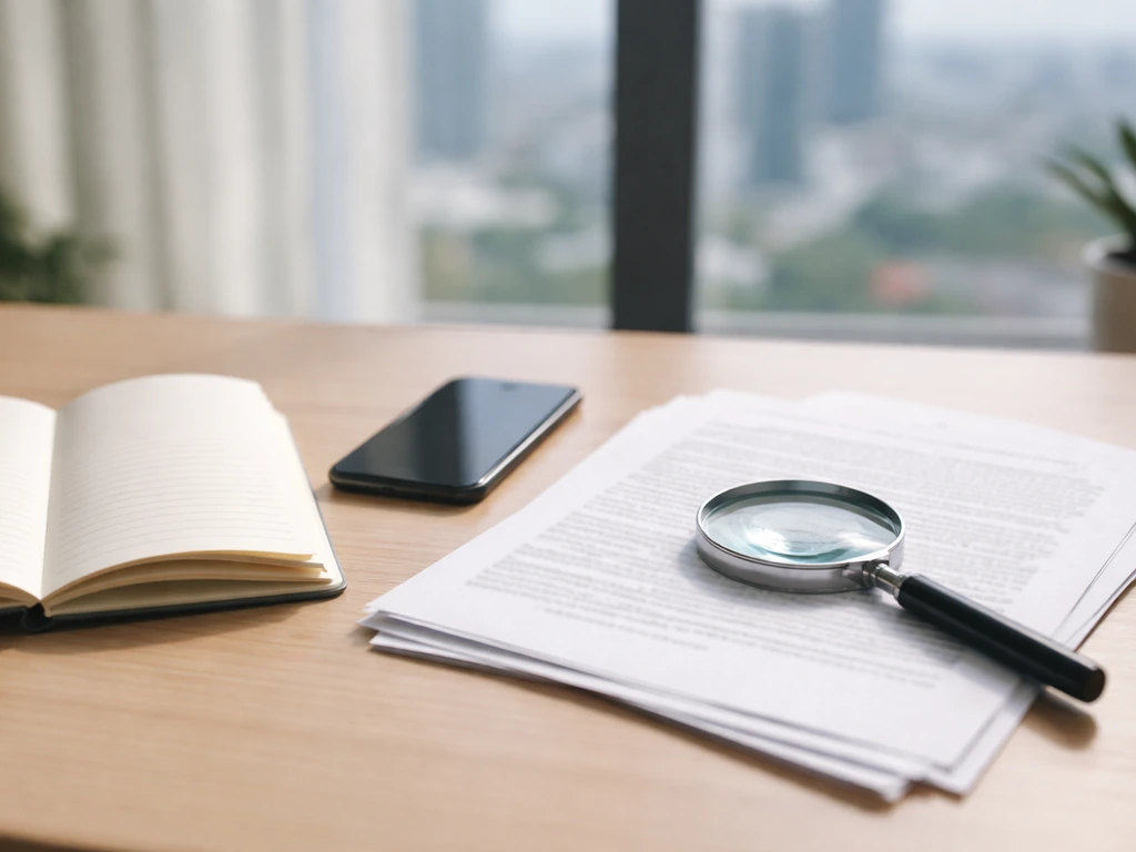 Desk scene with magnifying glass and blank papers suggesting verification of financial claims