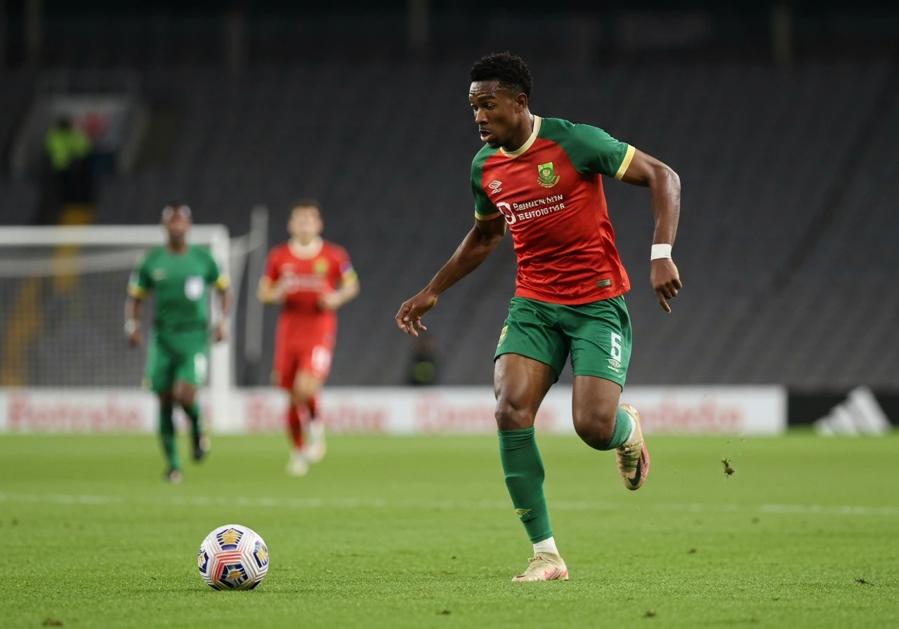 Anonymous attacking midfielder dribbles forward with the ball in a clean, in-game stadium setting.