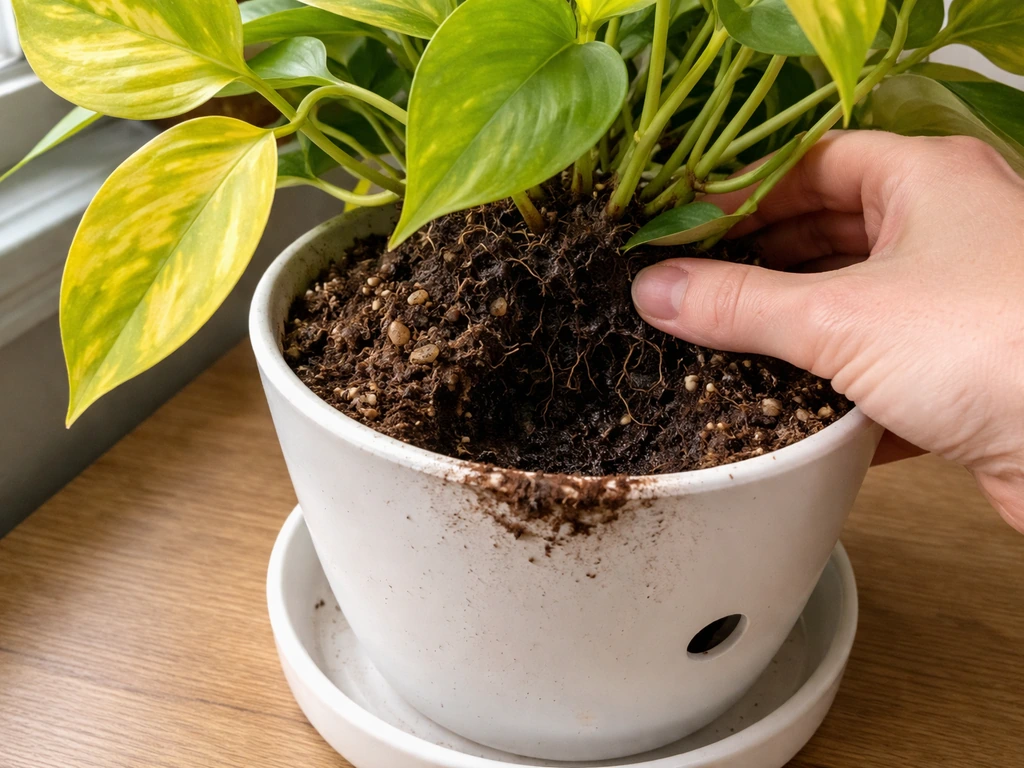 Signs of overwatering troubleshooting: yellowing leaves and waterlogged soil