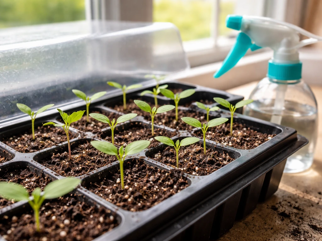 Seedlings in small starter trays ready for transplant with true leaves visible