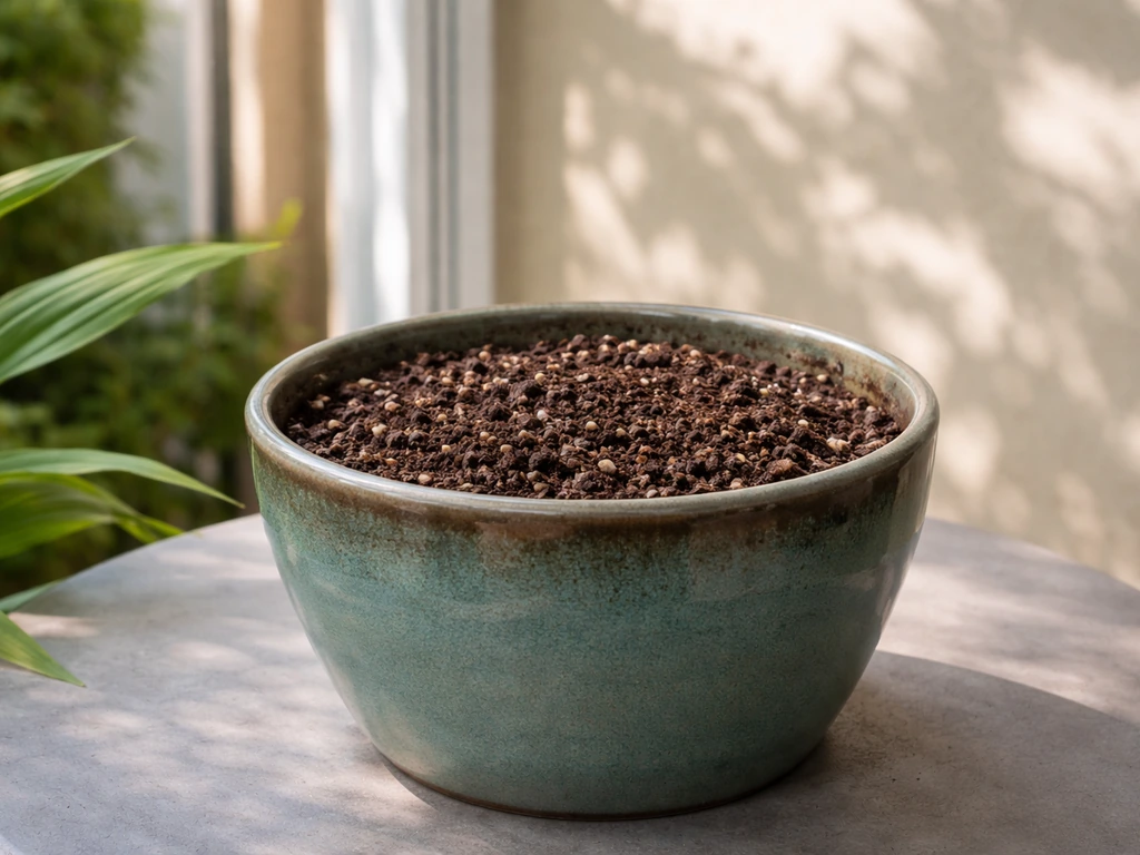Deep wide container pot beside a bright, indirect indoor/outdoor spot for container cardamom