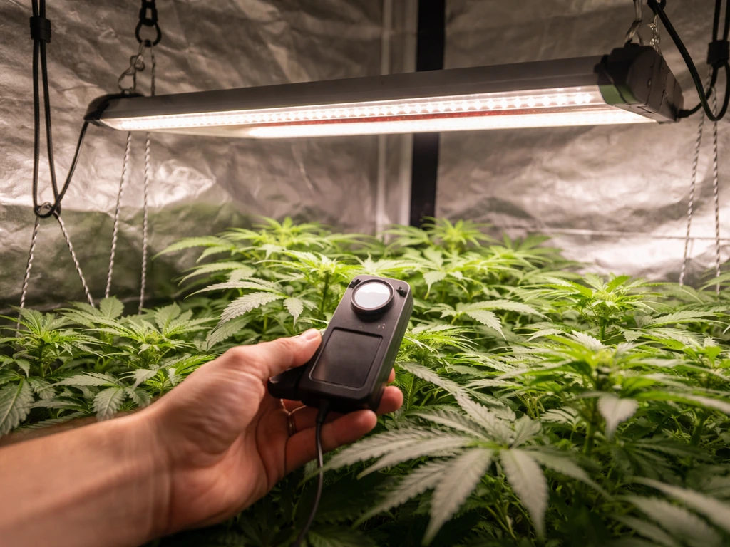 LED grow light measured at canopy level with a light meter