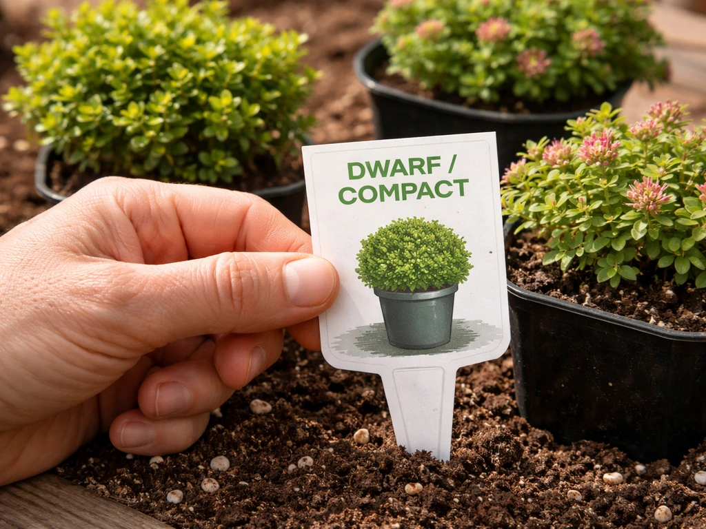 Compact 'dwarf' shrub starts selected for container growing.