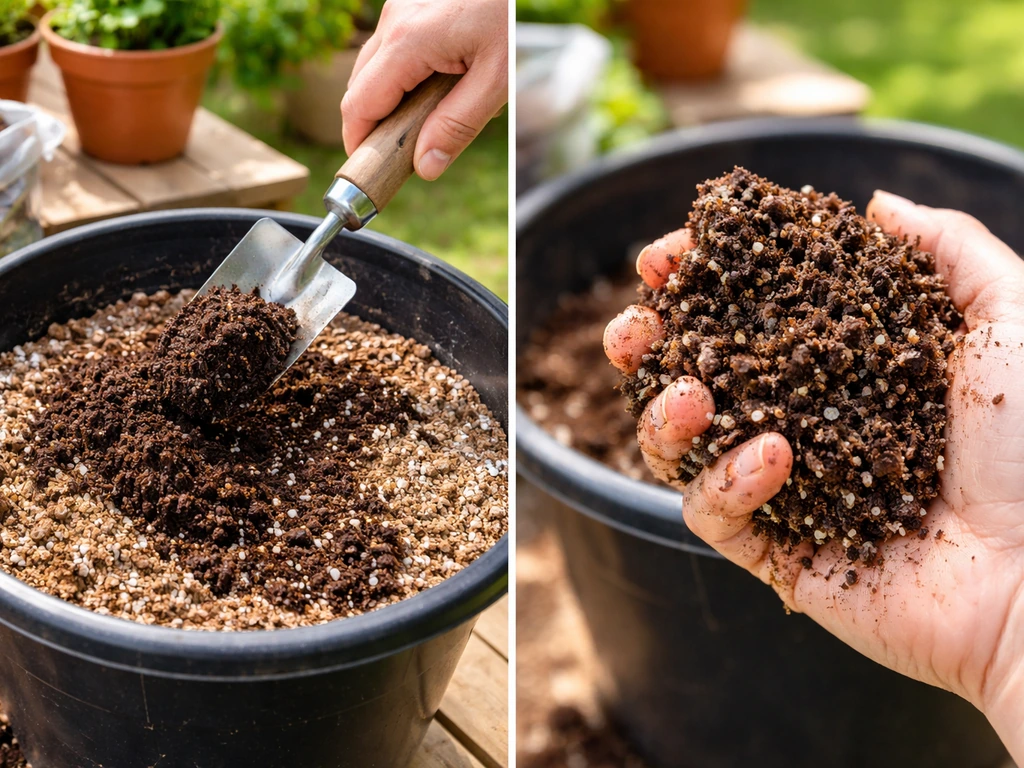 Potting mix and a small amount of compost blended for container shrubs.
