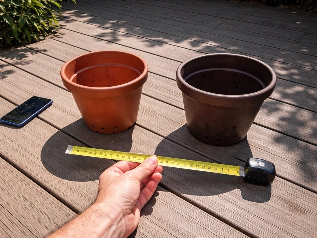 Empty pots with drainage holes placed in sun vs shade to judge light hours