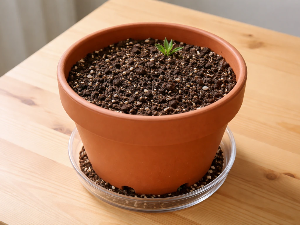 Turmeric container setup with large pot, drainage holes, layered potting mix, and saucer for runoff.