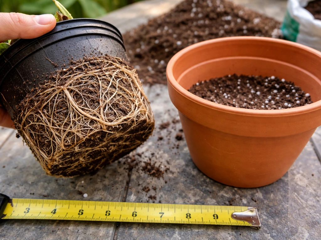 Root-bound plant compared with a larger pot for better growth room