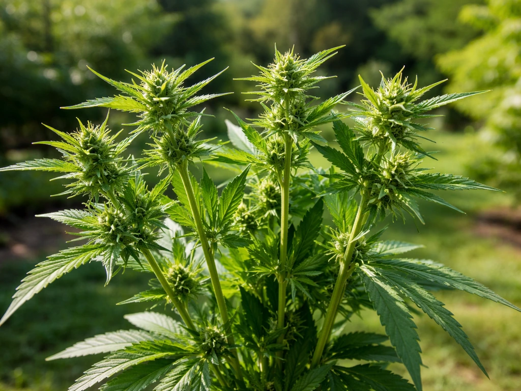 Close-up of healthy green flowering stems on an actively growing plant, vigorous and not spindly.