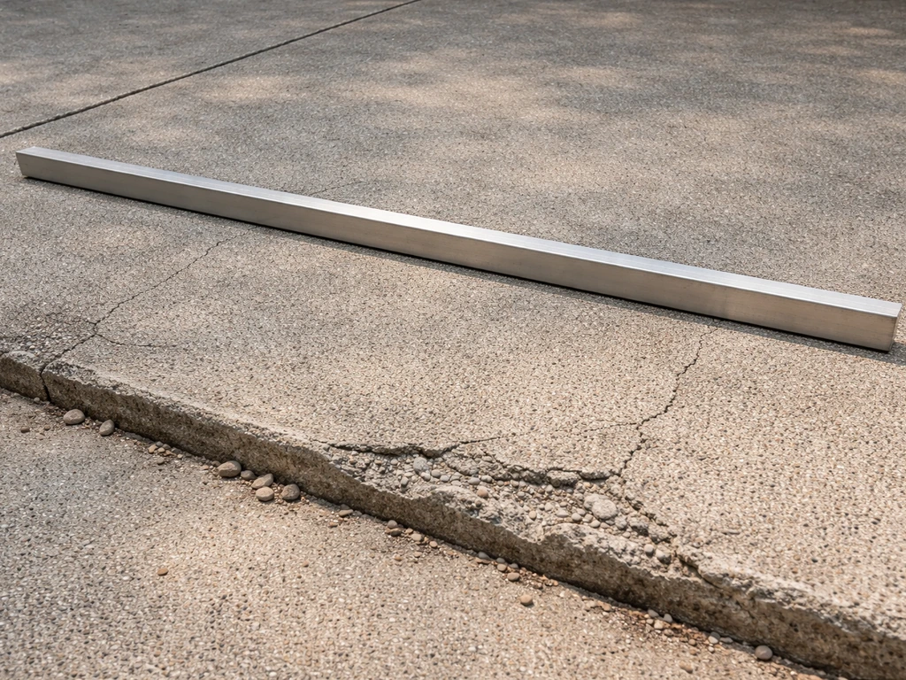 Close-up of a concrete patio slab showing cracks and spalling, inspected for structural condition.