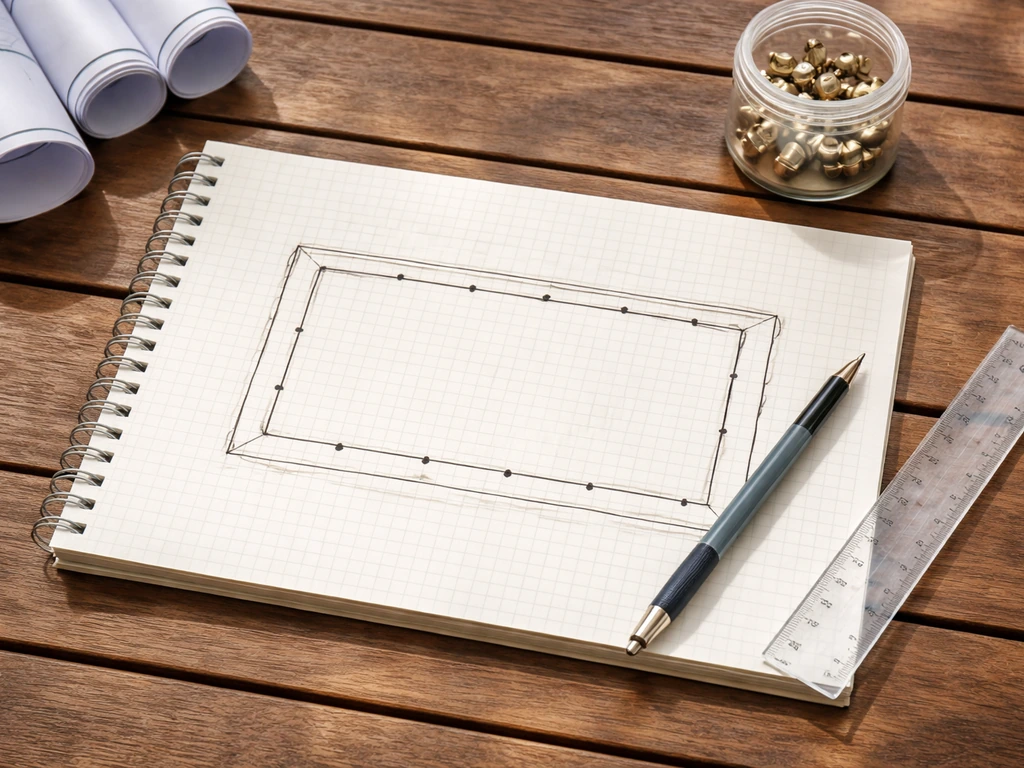 Top-down view of a patio plan sketch with marked mist nozzle points spaced evenly.