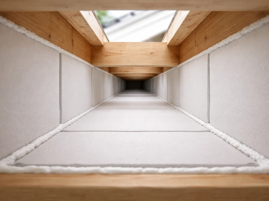 Rigid foam boards fitted in a soffit ceiling void with air-seal around the perimeter seams
