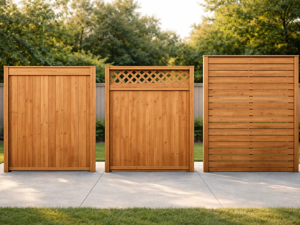 Three backyard privacy wall samples showing different styles and heights side by side.