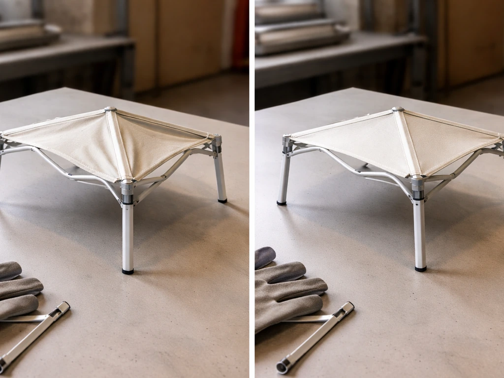 Close-up comparison of two canopy frames: one rib not seated causing sag, the other evenly tensioned.