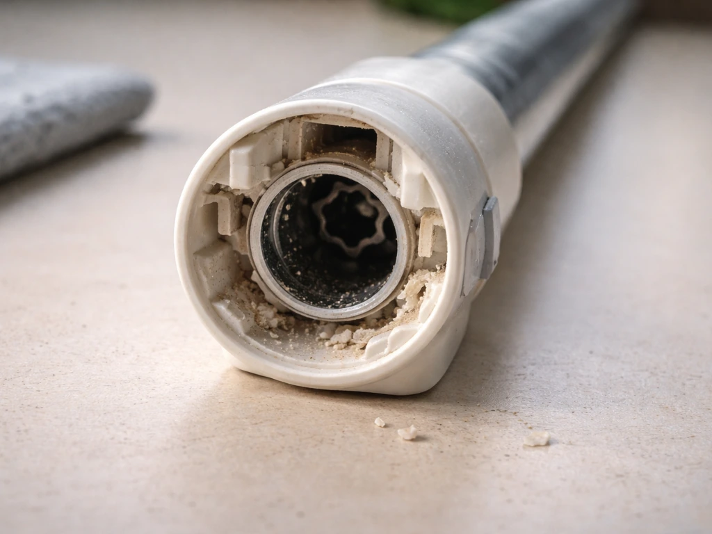 Close-up of a removed crank wand socket showing exposed drive area and plastic fragments for DIY repair inspection