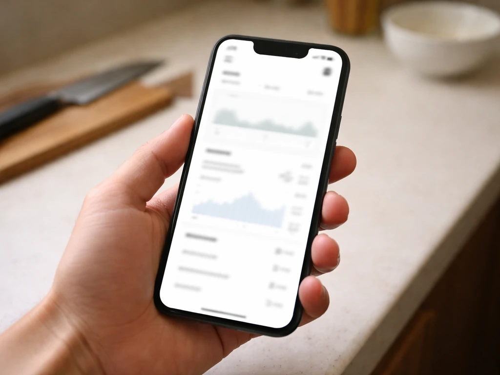 Close-up of a smartphone screen showing a blurred YouTube channel analytics-style panel with a subtle earnings cue