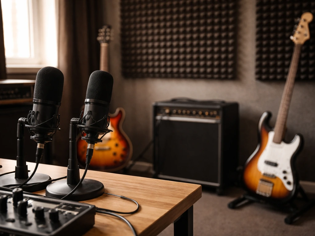 Canadian rock band vibe: empty studio with instruments and microphones symbolizing Billy Talent’s music business