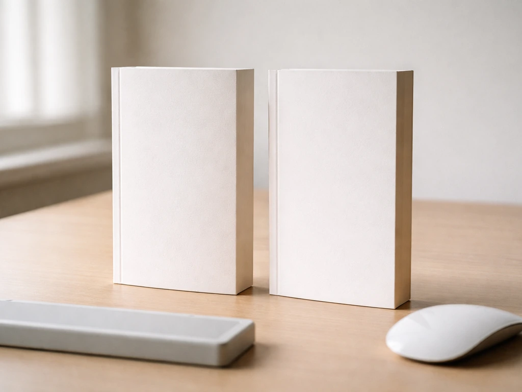Minimal desk photo showing two blank covers implying misspelling vs correct name spelling.