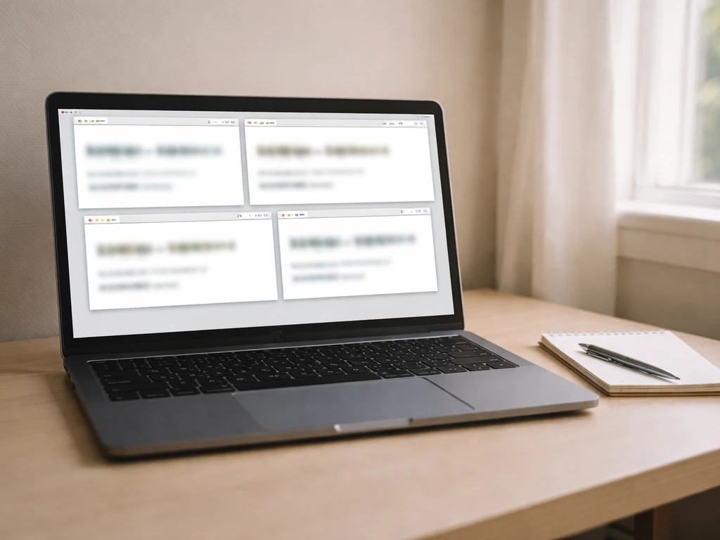 Laptop on a desk displaying blurred comparison pages of net worth estimates, with notes and pen nearby.