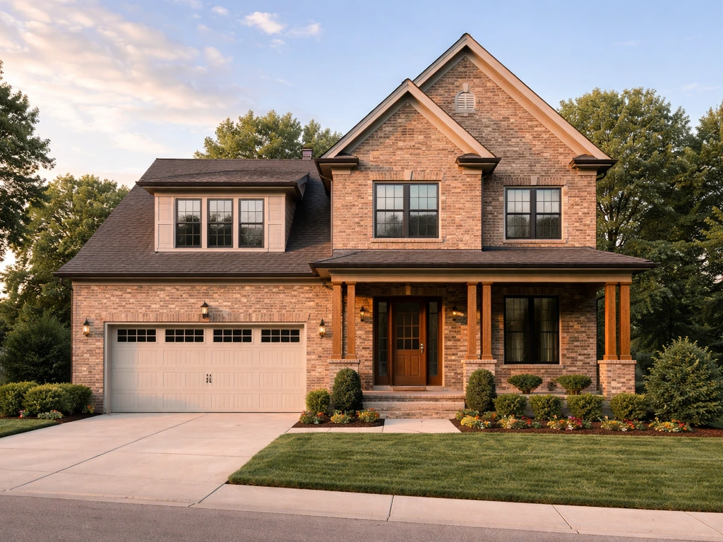 Sunlit Nashville-area house exterior with a quiet front yard and driveway