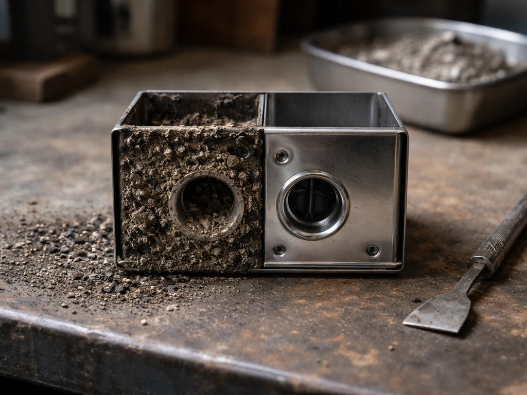 Close-up of a burn chamber with ash removed and the airflow intake visibly clearer.