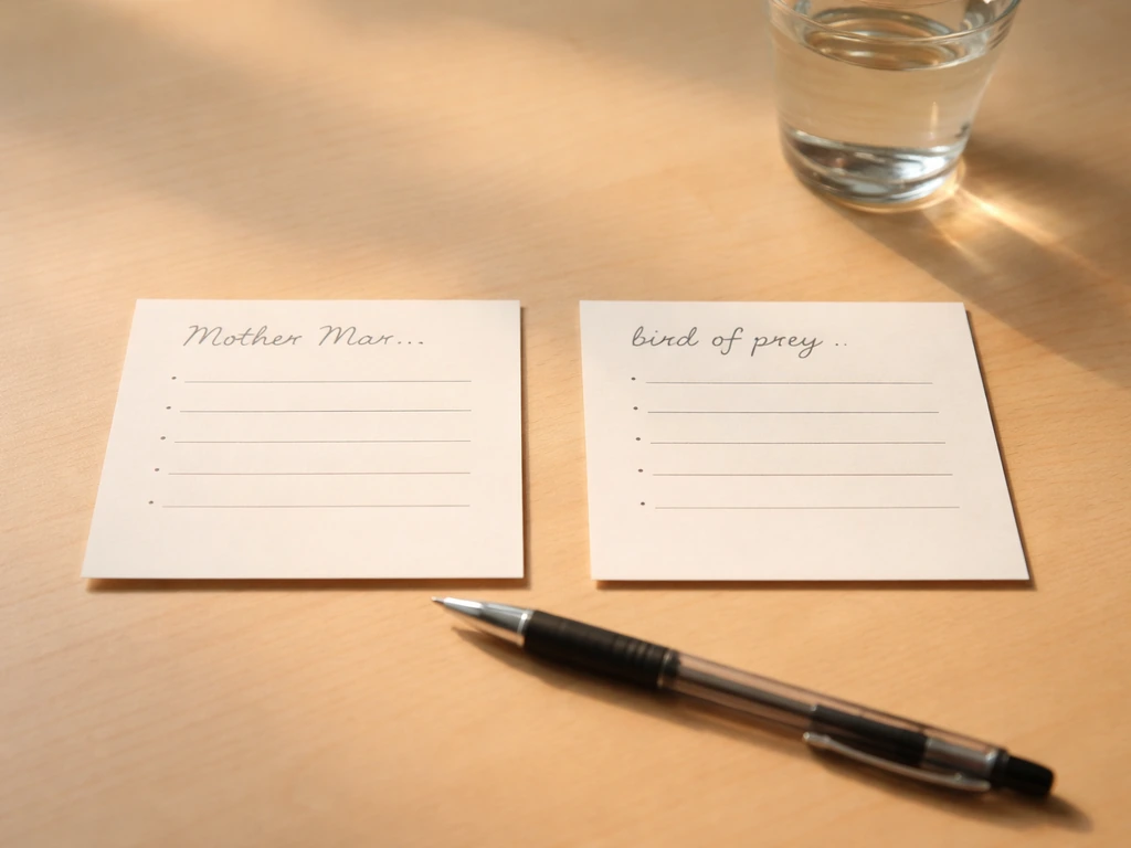 Two blank worksheet cards on a wooden desk with a pen, left and right headings for reflection topics.