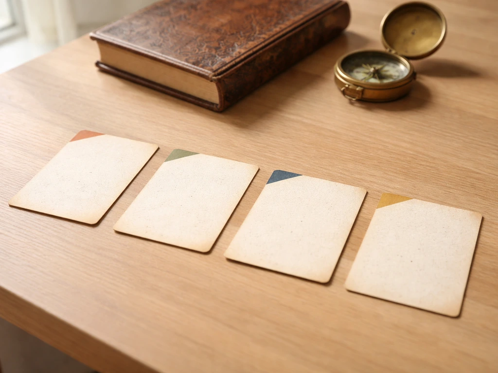 Blank vintage cards and an atlas with a brass compass on a wooden desk, evoking ancient empire comparisons.