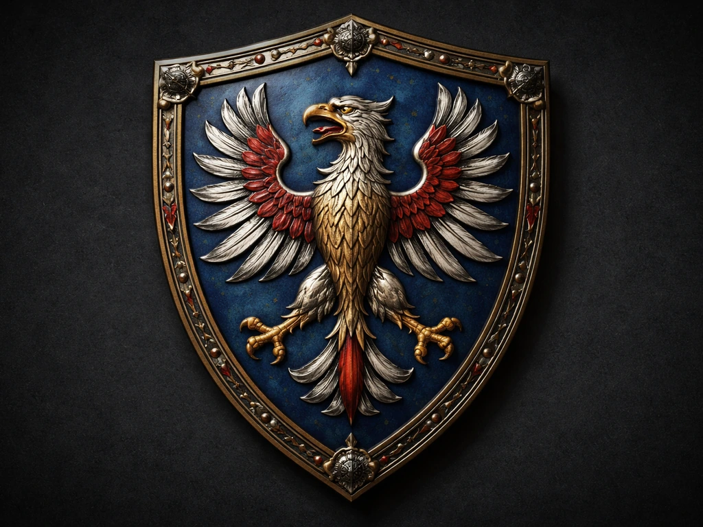 Medieval coat-of-arms shield with a single eagle in clear heraldic tinctures and upward posture.