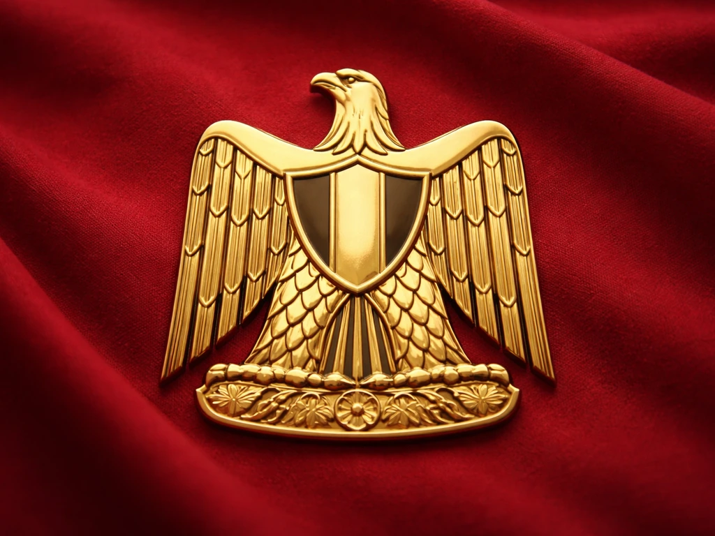 Golden eagle emblem inspired by Egypt’s flag, silhouetted on a deep red field