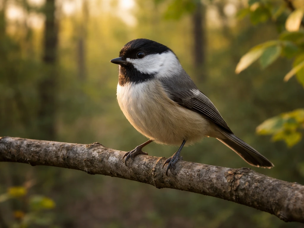 Small songbird perched on a branch in a quiet woodland, plumage clearly visible.
