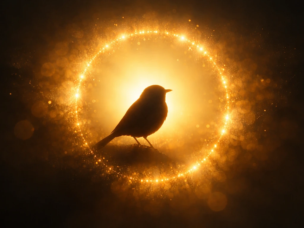 Golden radiant light forming a sacred halo-like glow around a simple bird silhouette