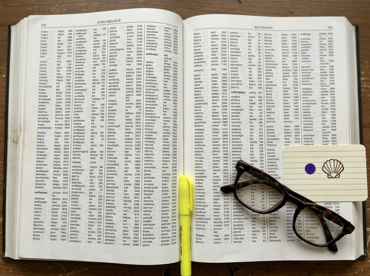 Close-up of reference tools showing the Greek word-study confusion around phoinix