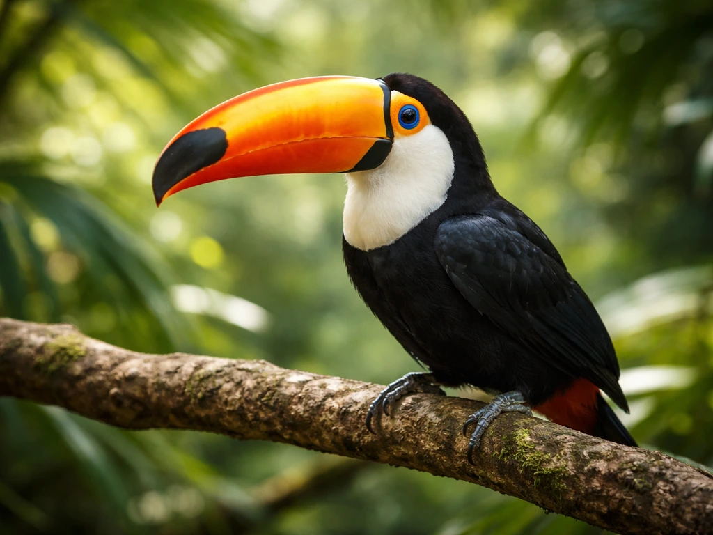 A colorful toco toucan perched on a branch, symbolizing the Guinness bird meaning.