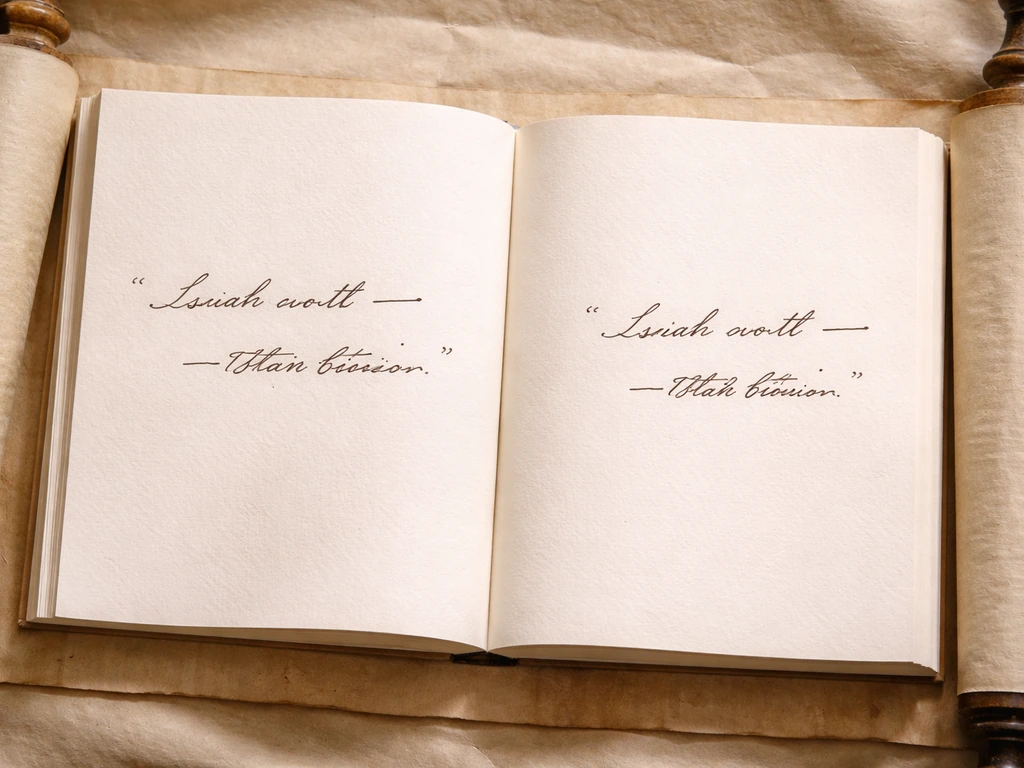 Side-by-side open Bible pages over parchment scroll background, showing two translation wordings of Isaiah 46:11.