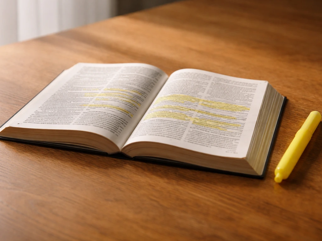Open Bible with highlighted Isaiah passages, highlighter beside it on a wooden table