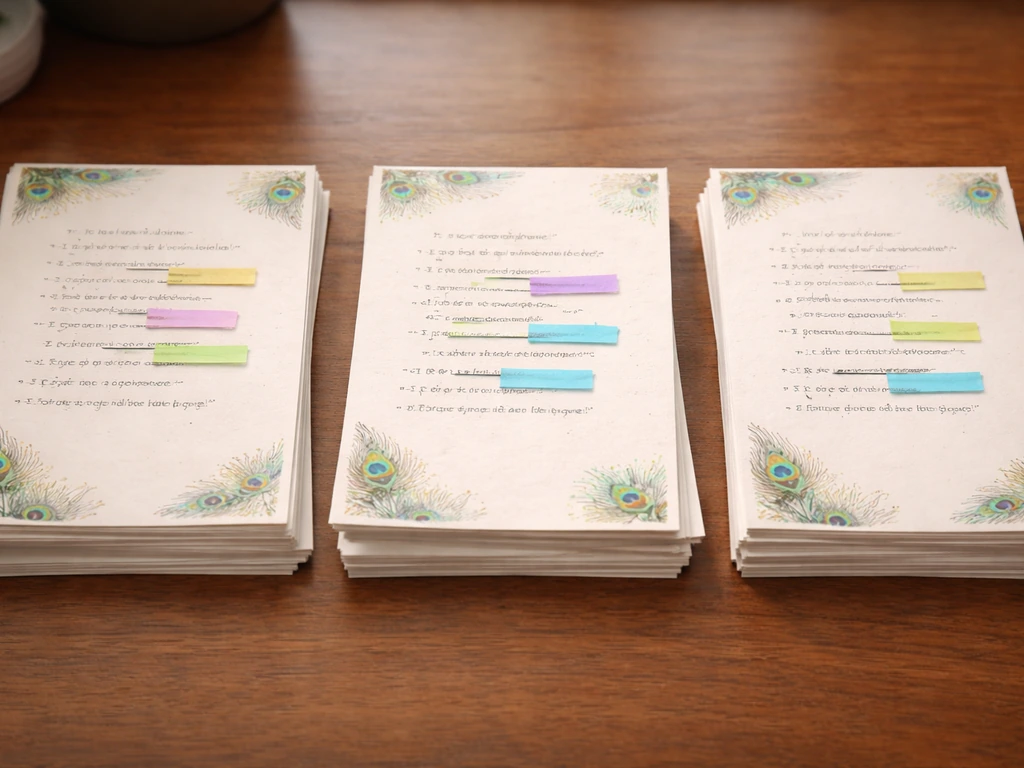 Three slightly different handwritten five-line limerick pages with peacock-themed paper variants laid side-by-side.