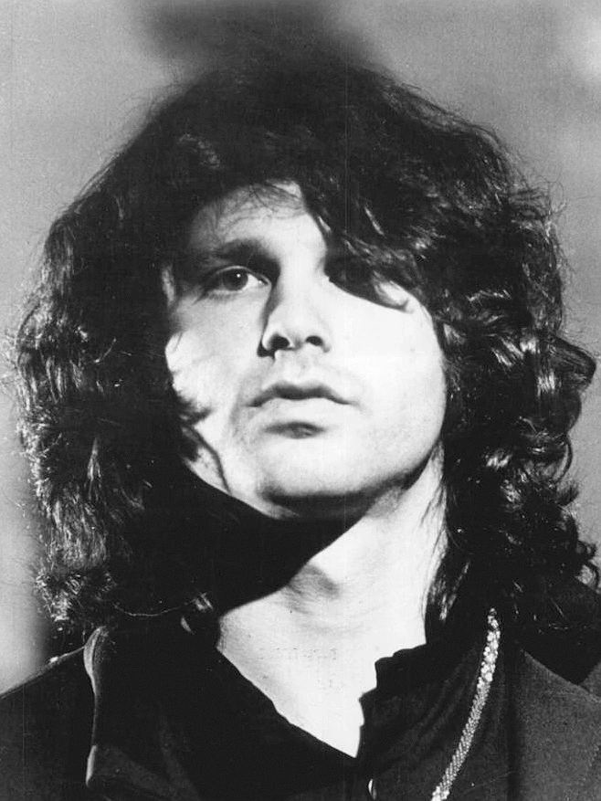 Black-and-white portrait of Jim Morrison of The Doors