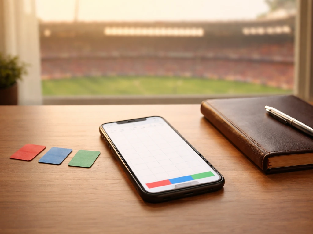 Minimal desk scene with a smartphone and three colored tags indicating club-by-club timeline segments.