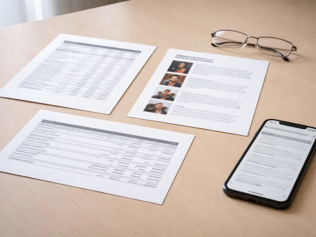 Minimal desk scene with printed finance pages and a smartphone, suggesting verifying net worth estimates.