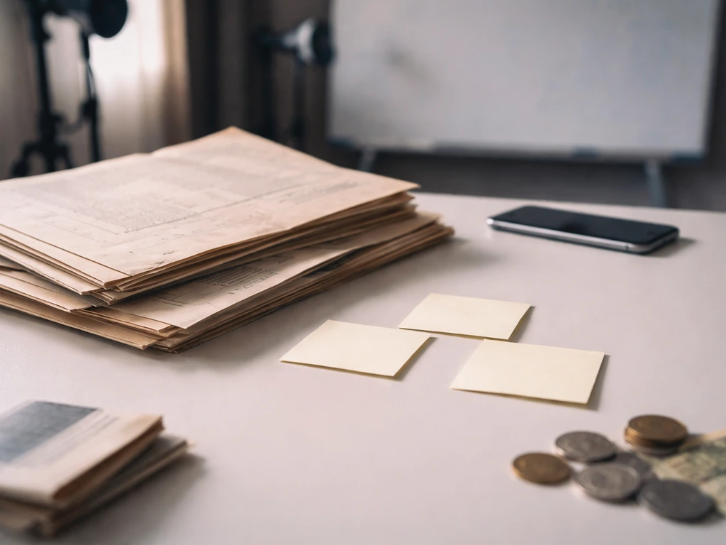 Close-up of football federation documents on a desk with coins and blank component notes, no text.